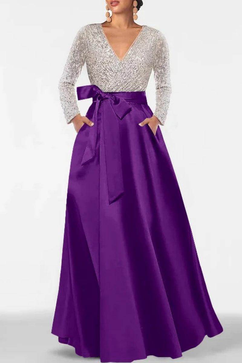 A Line V Neck Long Sleeves Sequins Mother Of The Bride Dresses CM0334