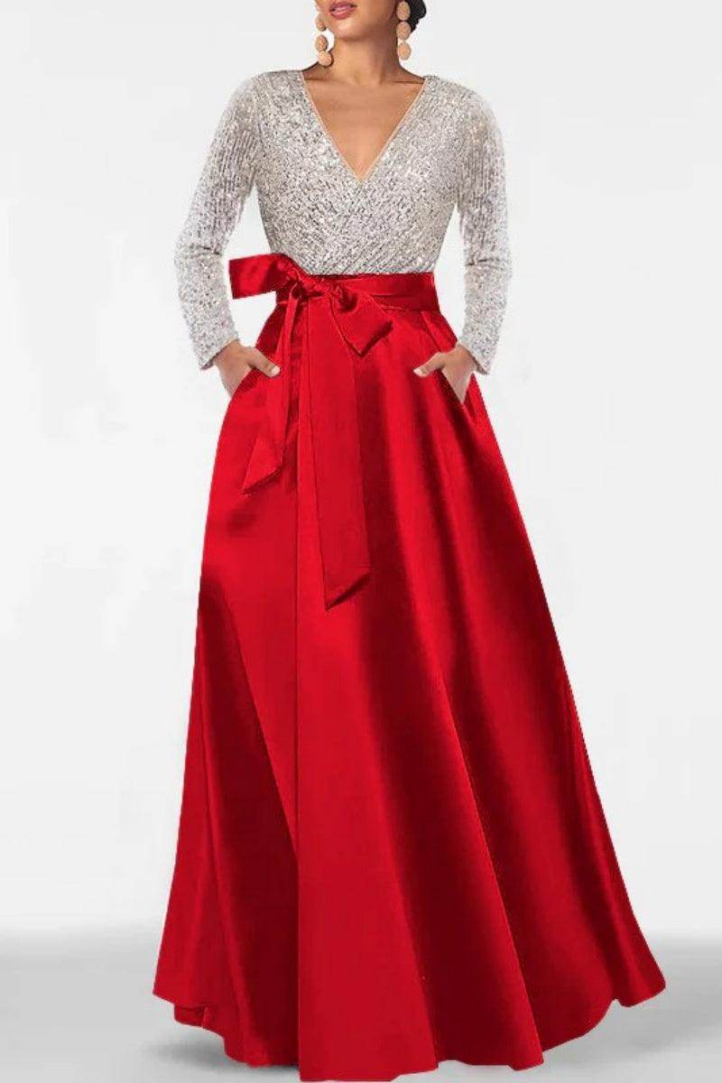 A Line V Neck Long Sleeves Sequins Mother Of The Bride Dresses CM0334