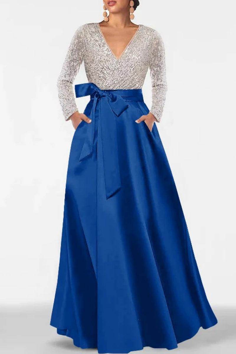 A Line V Neck Long Sleeves Sequins Mother Of The Bride Dresses CM0334