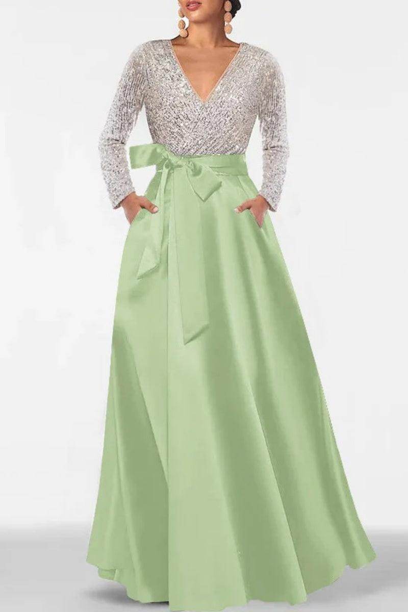 A Line V Neck Long Sleeves Sequins Mother Of The Bride Dresses CM0334