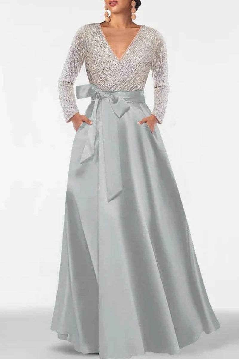 A Line V Neck Long Sleeves Sequins Mother Of The Bride Dresses CM0334