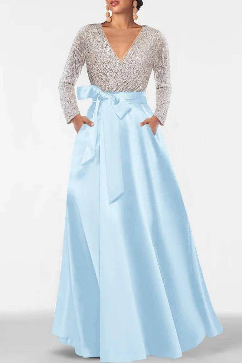 A Line V Neck Long Sleeves Sequins Mother Of The Bride Dresses CM0334