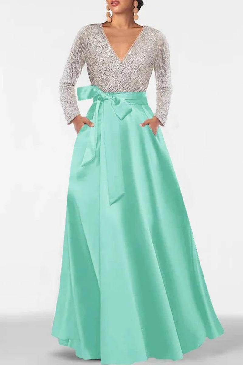 A Line V Neck Long Sleeves Sequins Mother Of The Bride Dresses CM0334