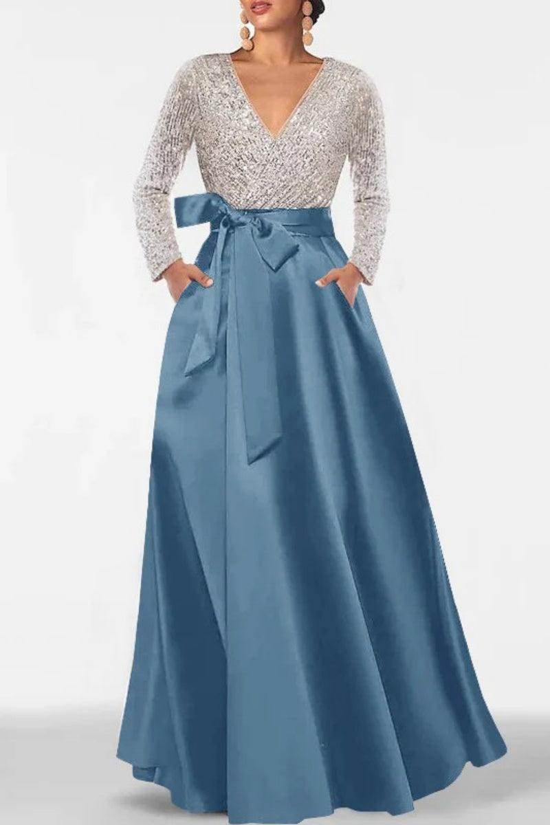 A Line V Neck Long Sleeves Sequins Mother Of The Bride Dresses CM0334