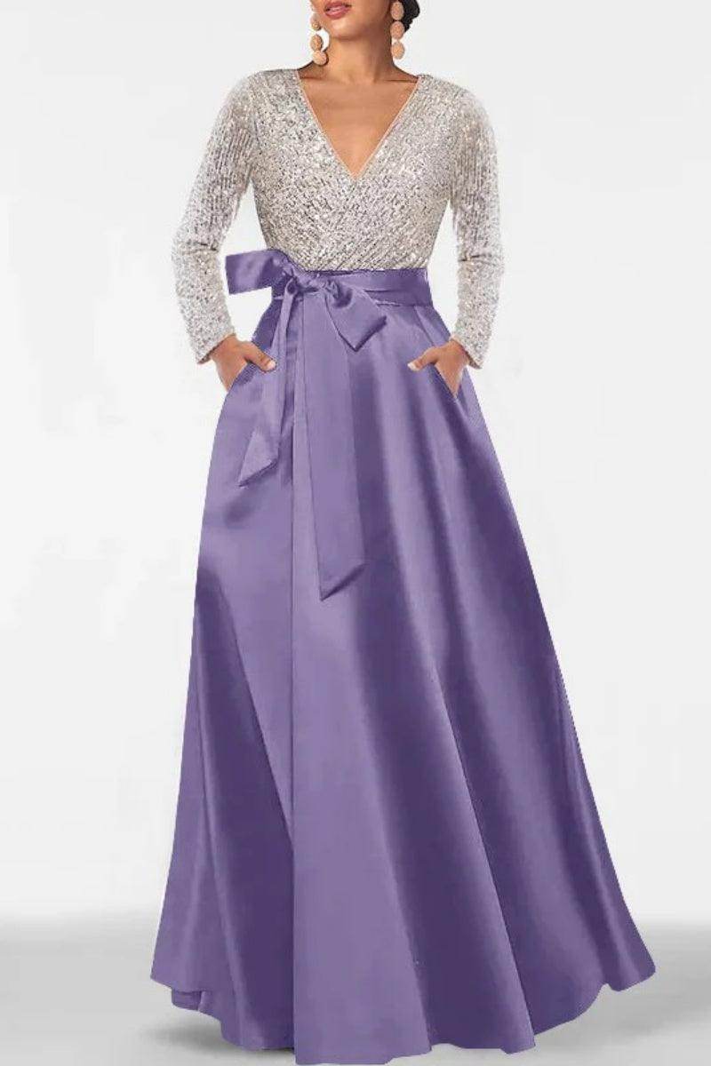 A Line V Neck Long Sleeves Sequins Mother Of The Bride Dresses CM0334