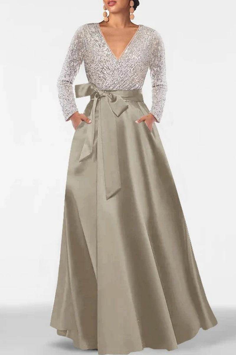 A Line V Neck Long Sleeves Sequins Mother Of The Bride Dresses CM0334