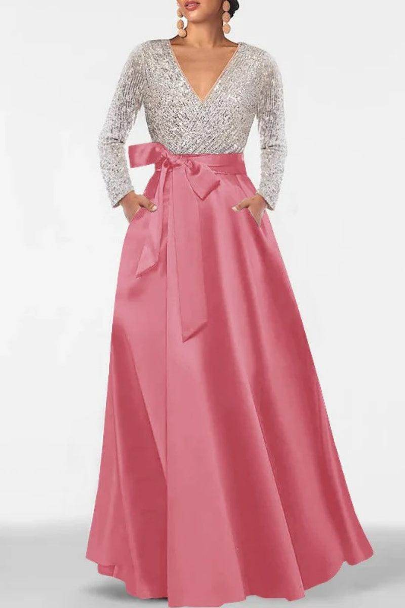 A Line V Neck Long Sleeves Sequins Mother Of The Bride Dresses CM0334