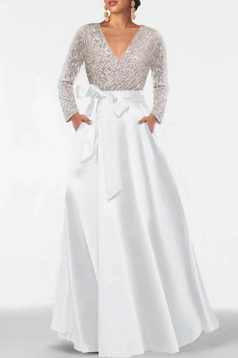 A Line V Neck Long Sleeves Sequins Mother Of The Bride Dresses CM0334