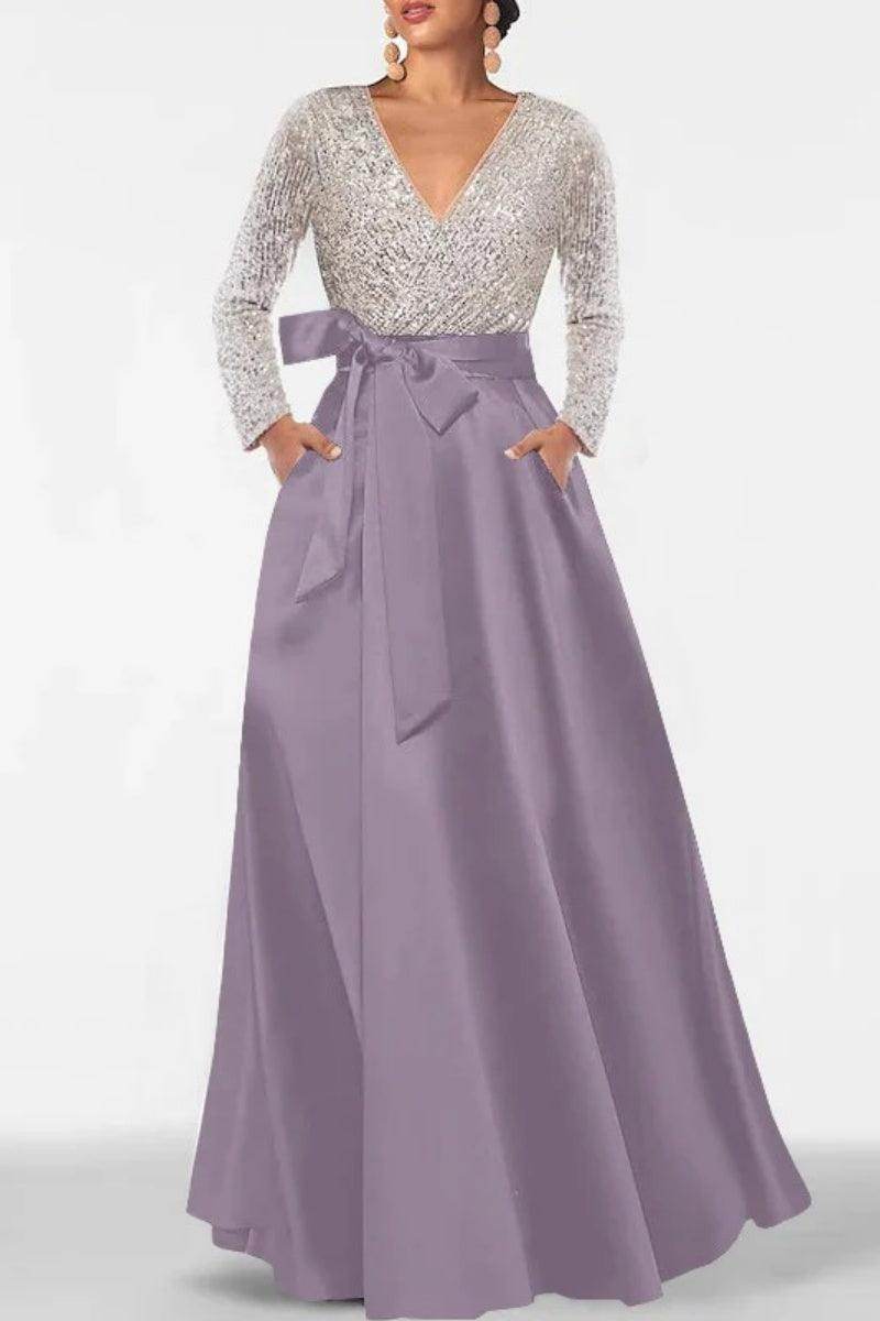 A Line V Neck Long Sleeves Sequins Mother Of The Bride Dresses CM0334