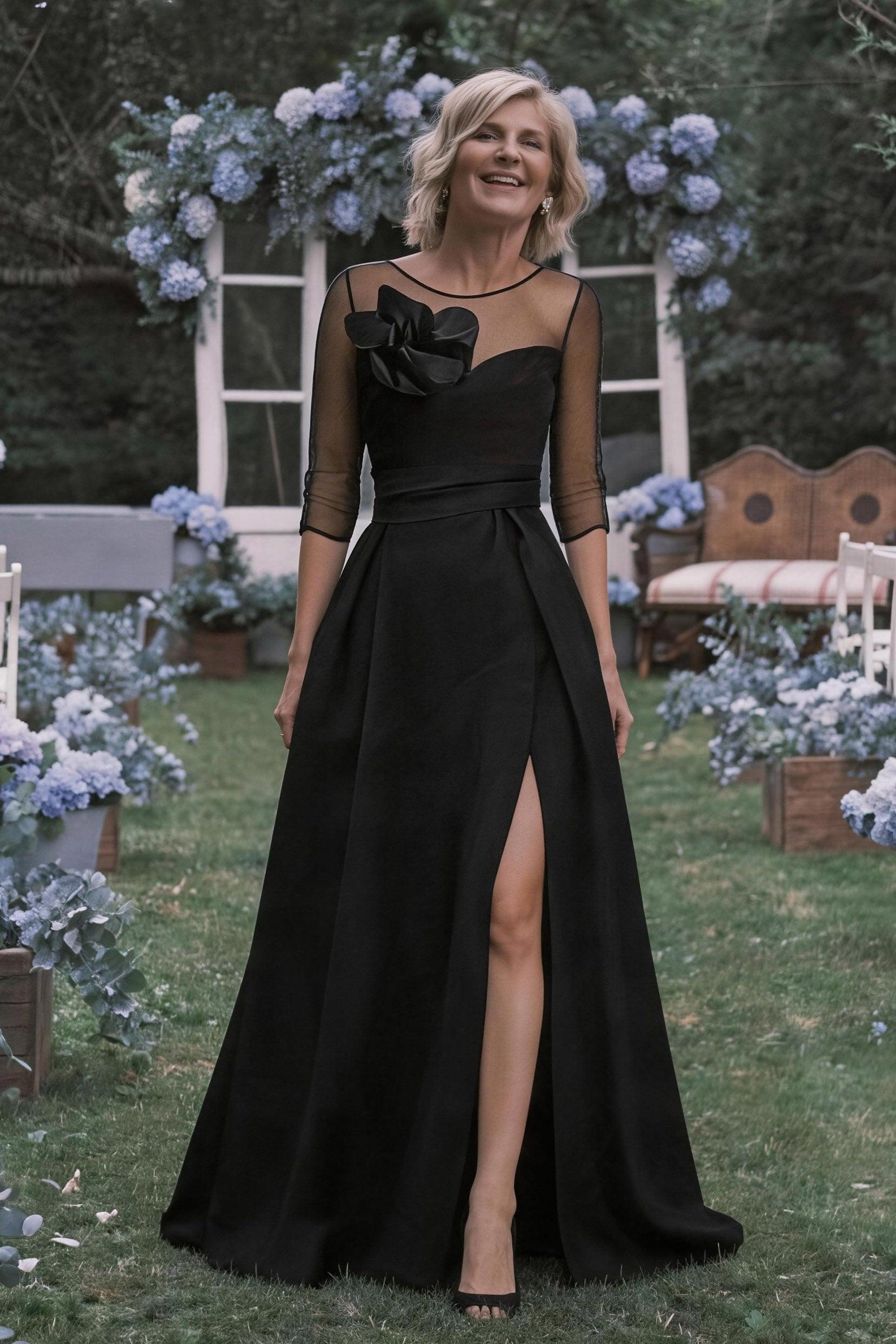 A Line Sweetheart 3/4 Sleeves High Split Mother Dresses CM0338