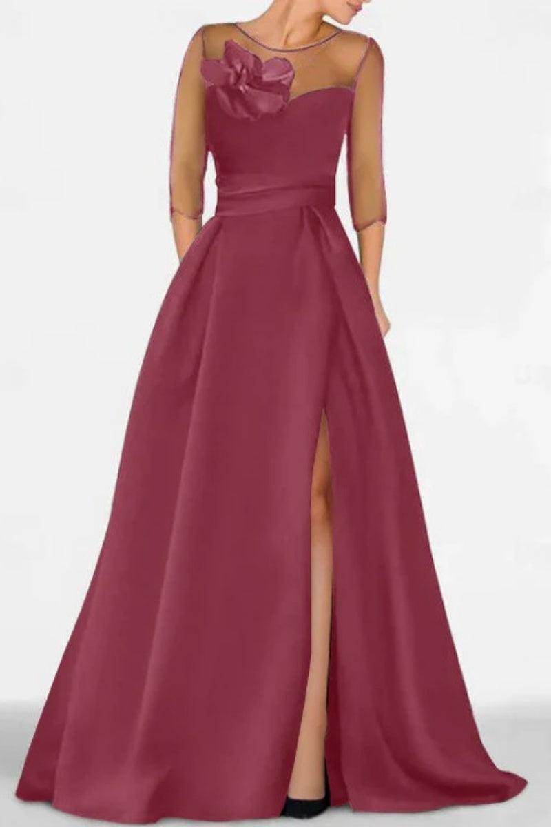 A Line Sweetheart 3/4 Sleeves High Split Mother Dresses CM0338