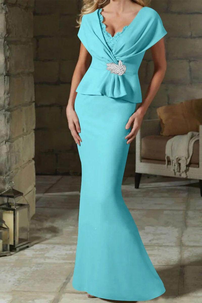 Sheath Column V Neck Mother of the Bride Dresses with Belt CM0346