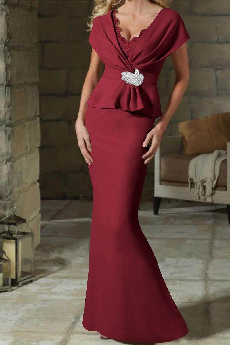 Sheath Column V Neck Mother of the Bride Dresses with Belt CM0346
