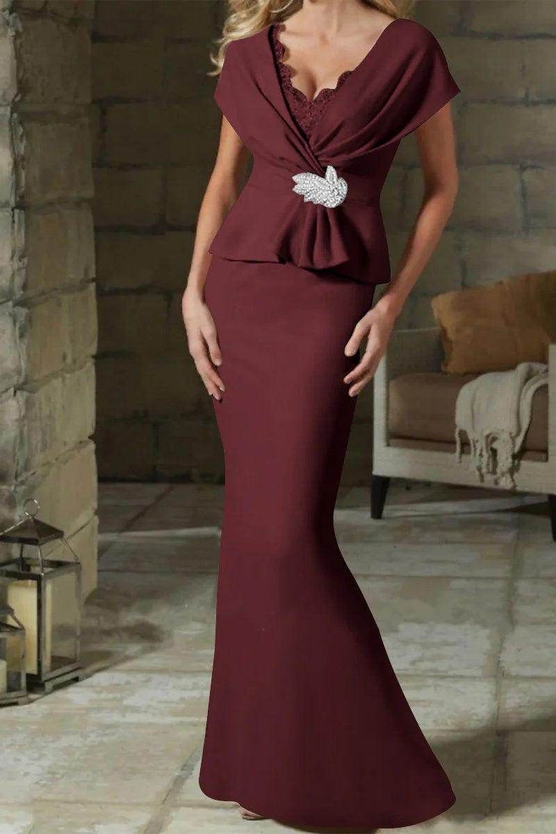 Sheath Column V Neck Mother of the Bride Dresses with Belt CM0346