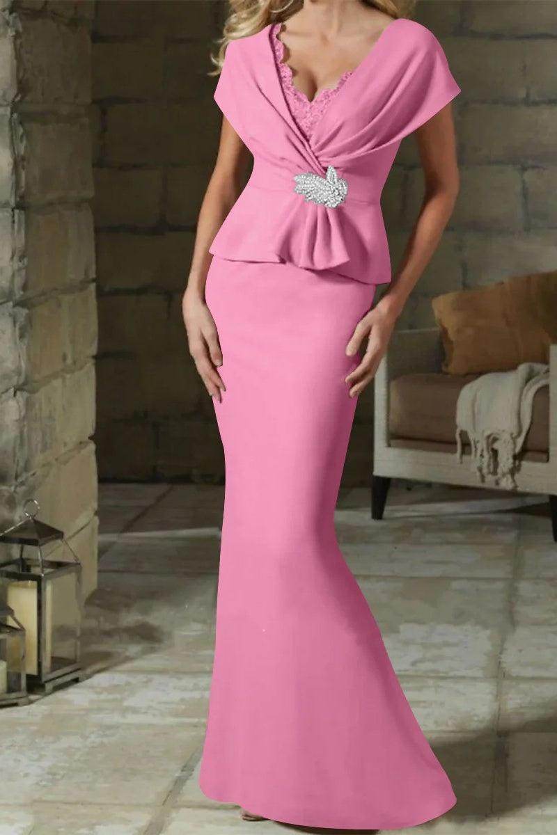 Sheath Column V Neck Mother of the Bride Dresses with Belt CM0346