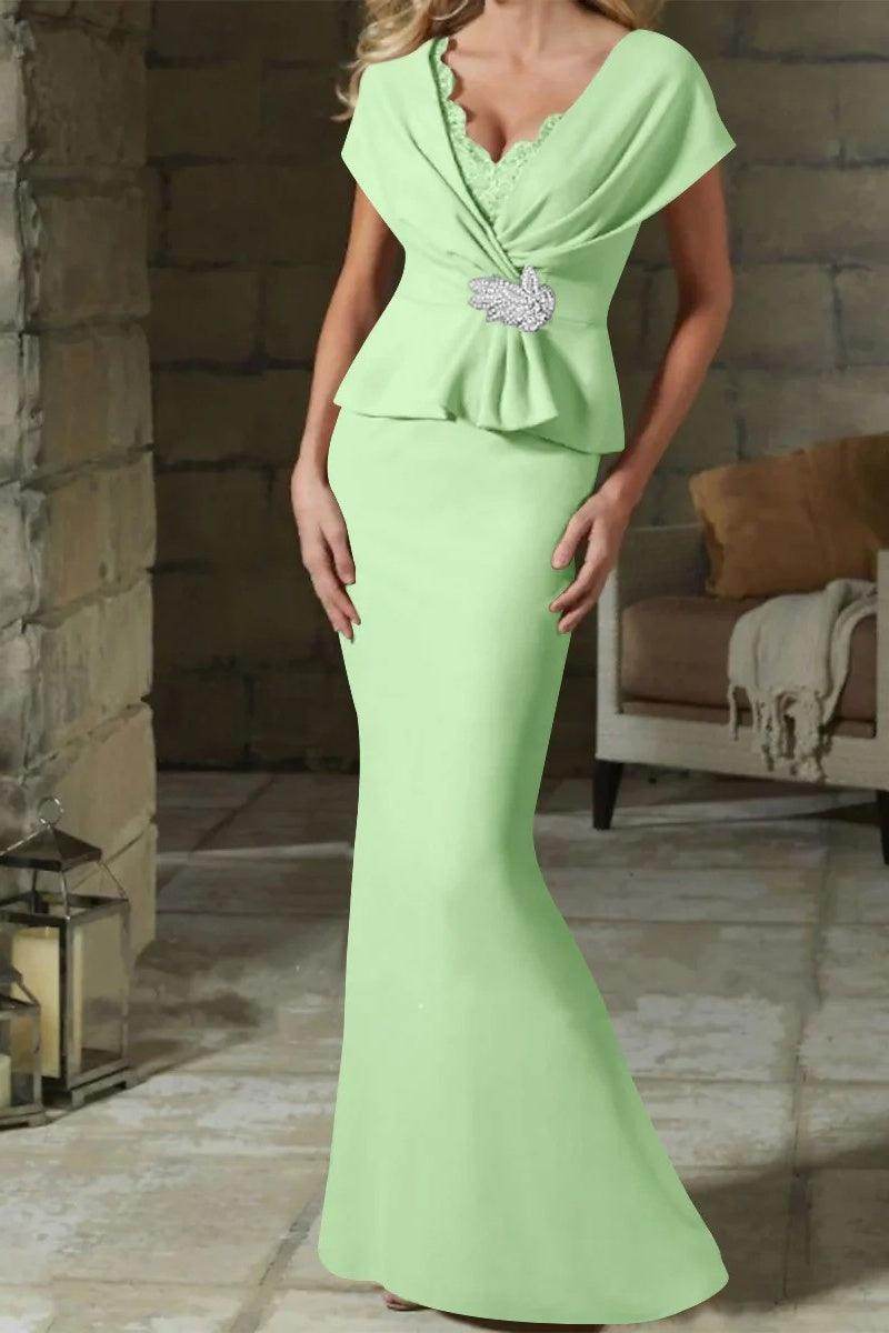 Sheath Column V Neck Mother of the Bride Dresses with Belt CM0346