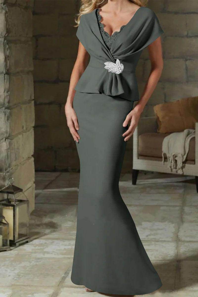 Sheath Column V Neck Mother of the Bride Dresses with Belt CM0346