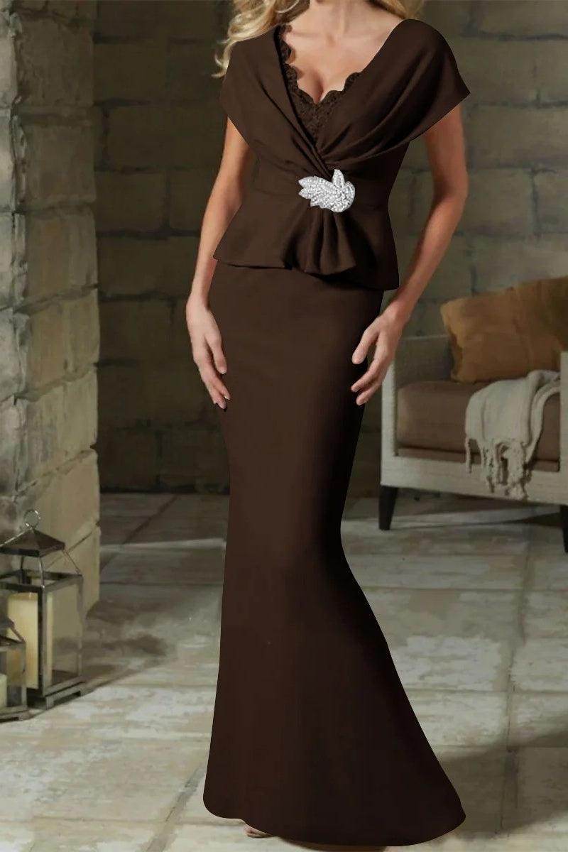 Sheath Column V Neck Mother of the Bride Dresses with Belt CM0346