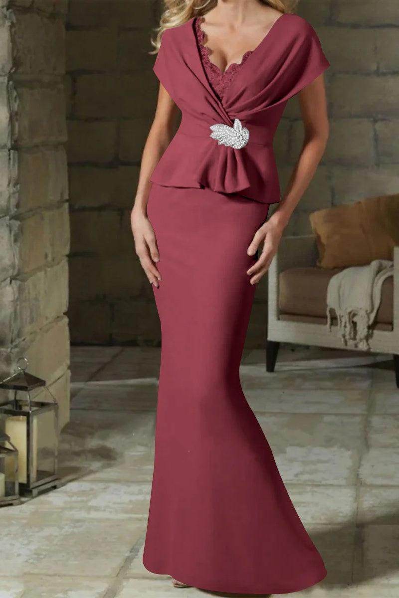 Sheath Column V Neck Mother of the Bride Dresses with Belt CM0346