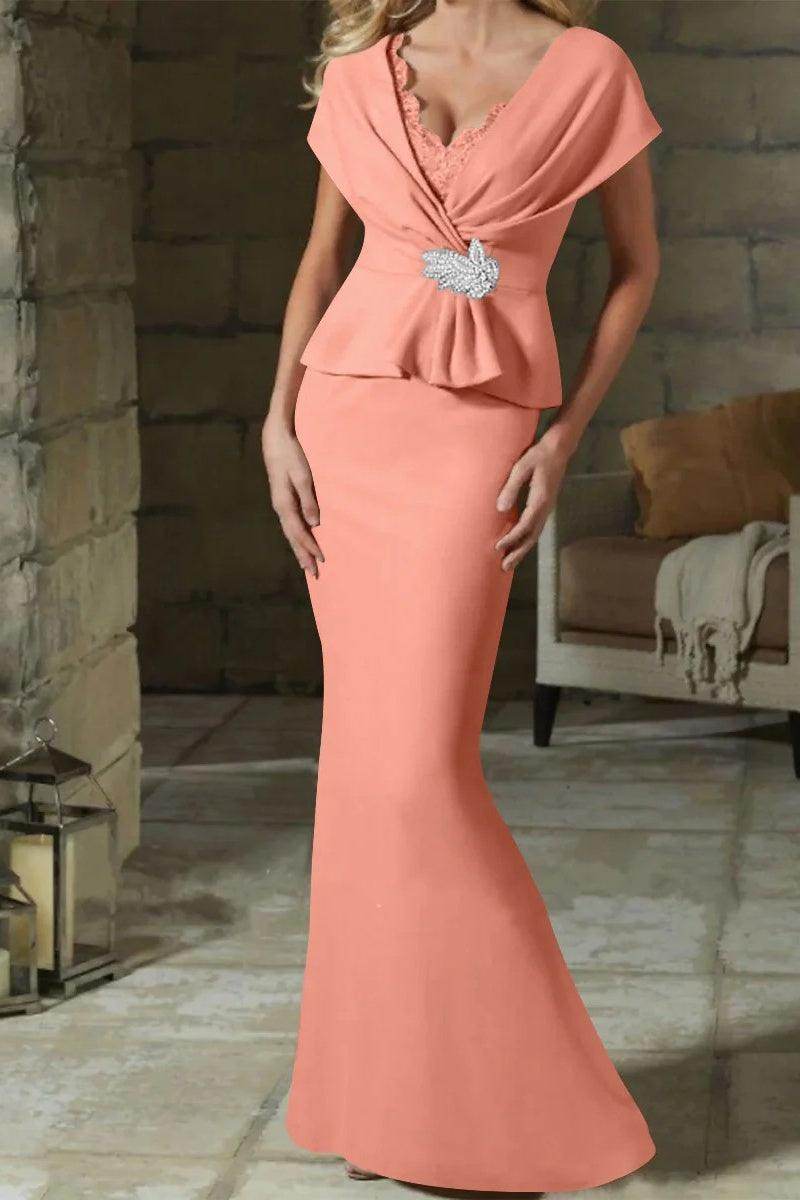 Sheath Column V Neck Mother of the Bride Dresses with Belt CM0346