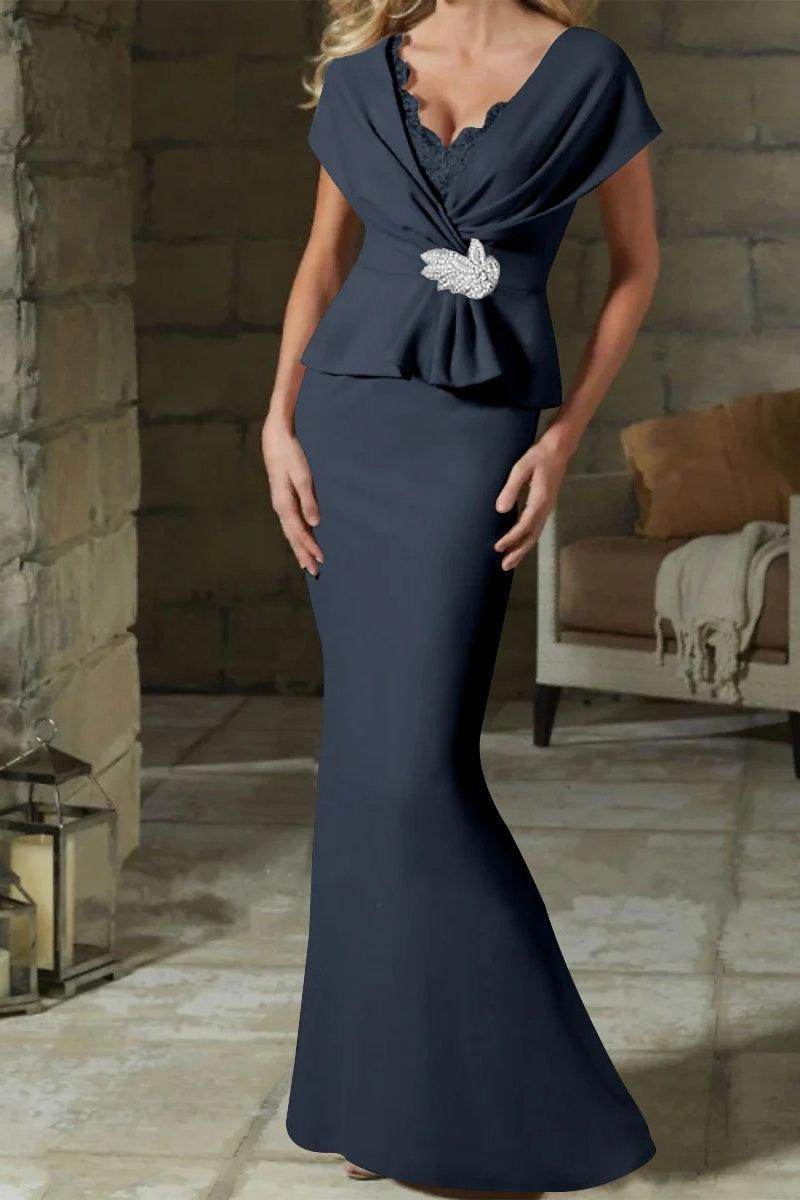Sheath Column V Neck Mother of the Bride Dresses with Belt CM0346