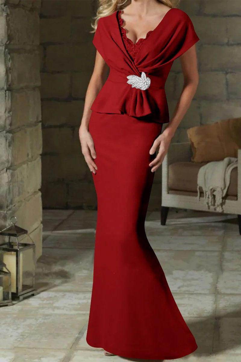 Sheath Column V Neck Mother of the Bride Dresses with Belt CM0346