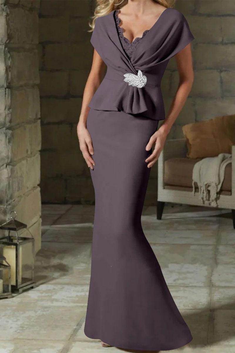 Sheath Column V Neck Mother of the Bride Dresses with Belt CM0346