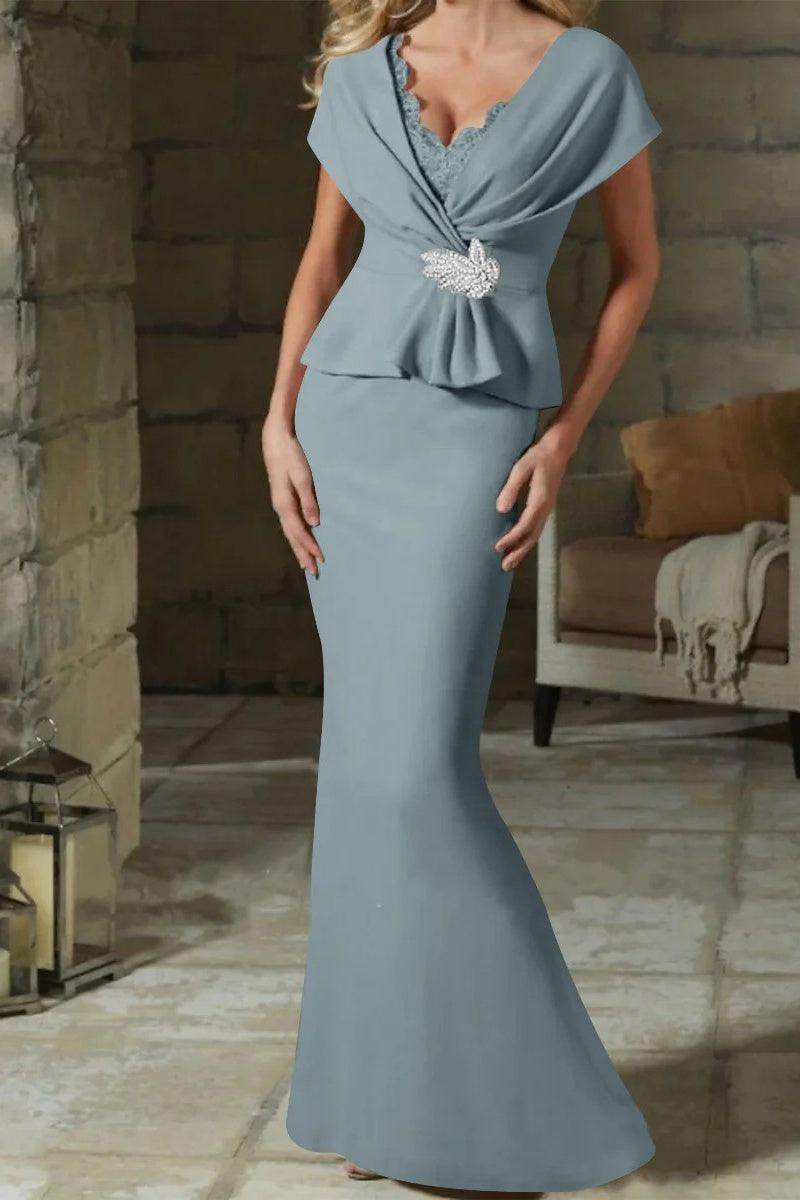 Sheath Column V Neck Mother of the Bride Dresses with Belt CM0346