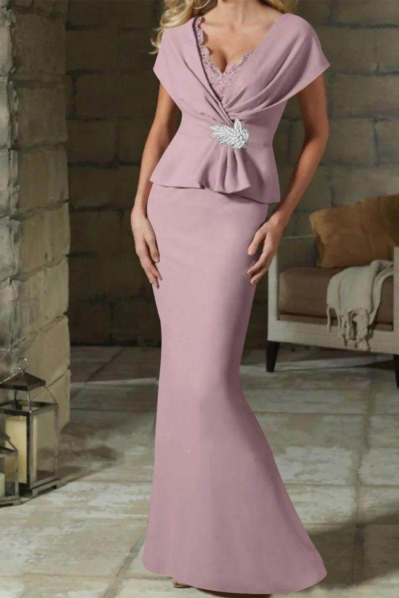 Sheath Column V Neck Mother of the Bride Dresses with Belt CM0346