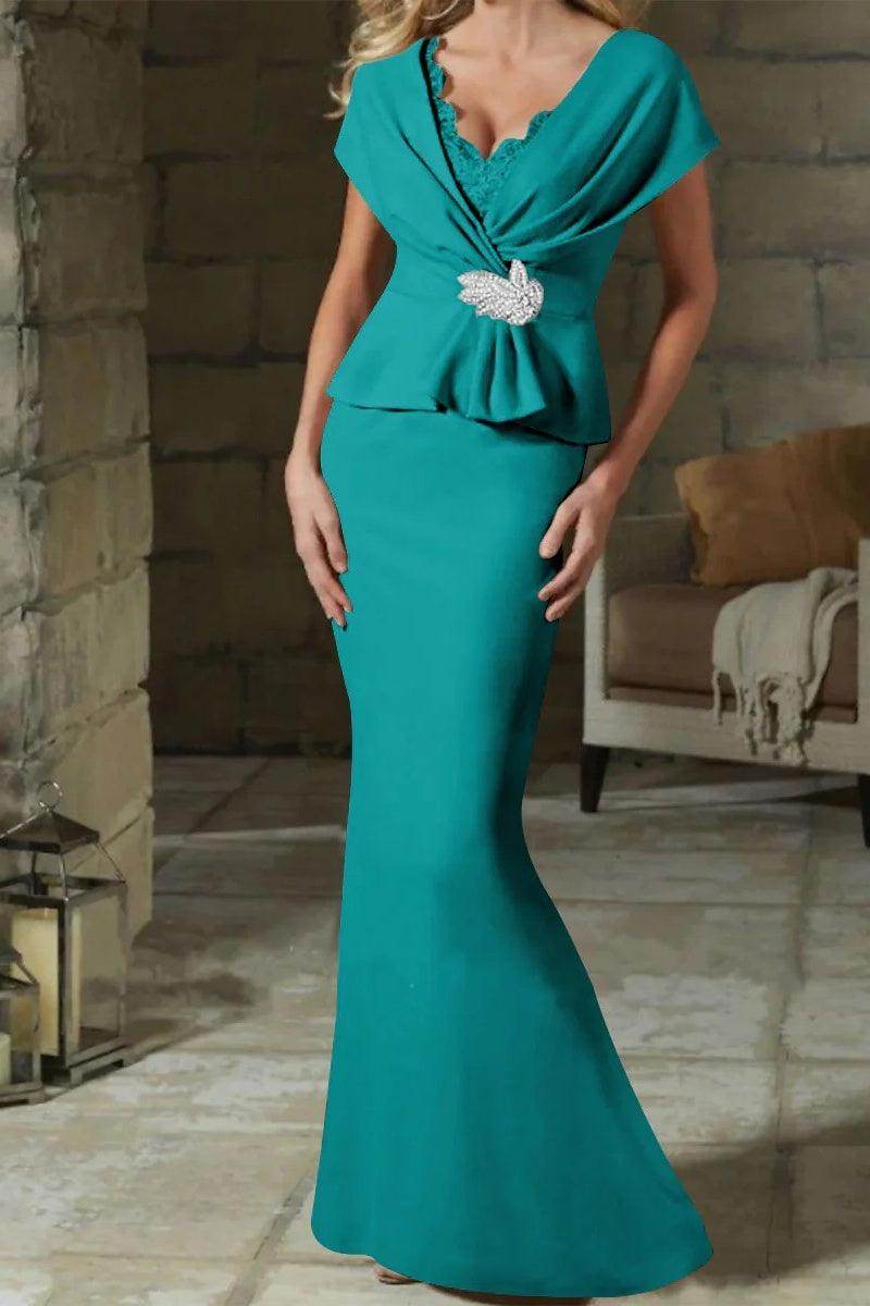 Sheath Column V Neck Mother of the Bride Dresses with Belt CM0346