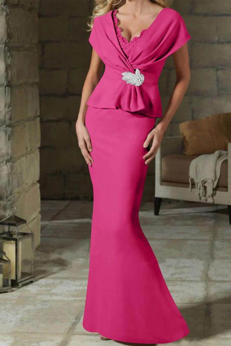 Sheath Column V Neck Mother of the Bride Dresses with Belt CM0346