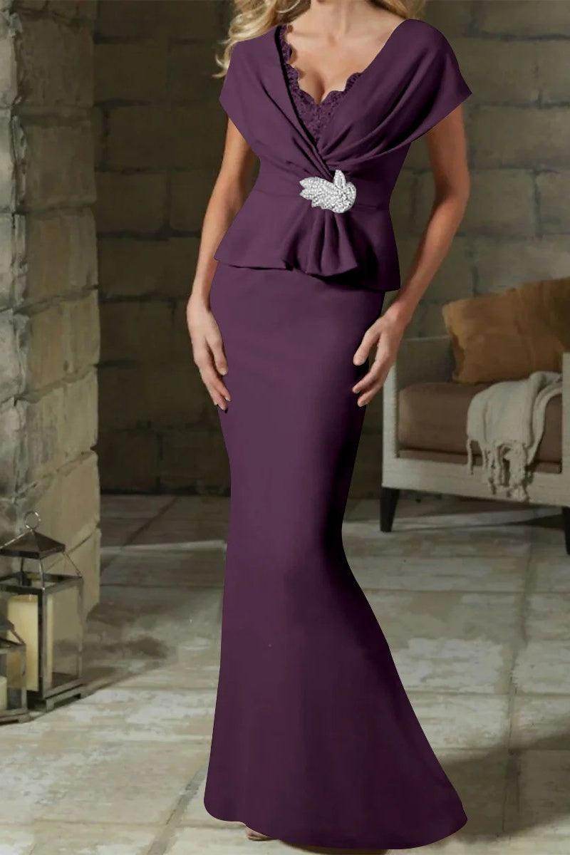 Sheath Column V Neck Mother of the Bride Dresses with Belt CM0346