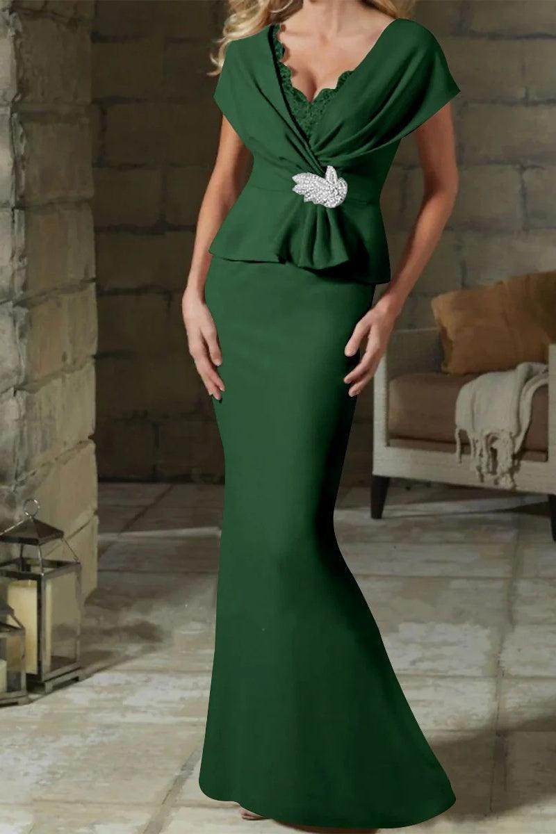 Sheath Column V Neck Mother of the Bride Dresses with Belt CM0346