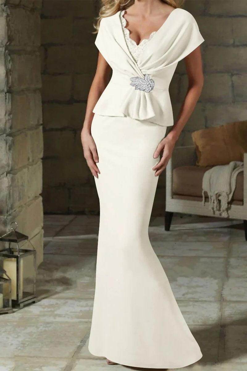 Sheath Column V Neck Mother of the Bride Dresses with Belt CM0346