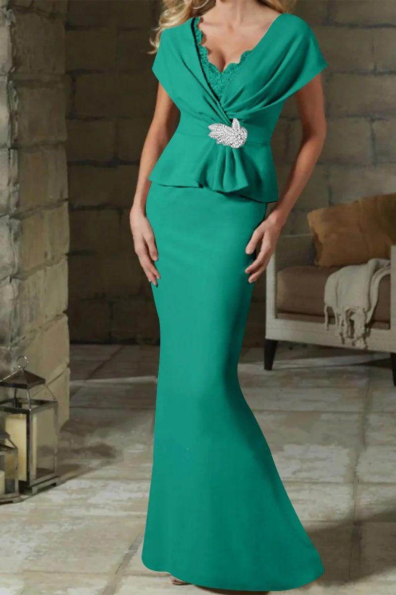 Sheath Column V Neck Mother of the Bride Dresses with Belt CM0346