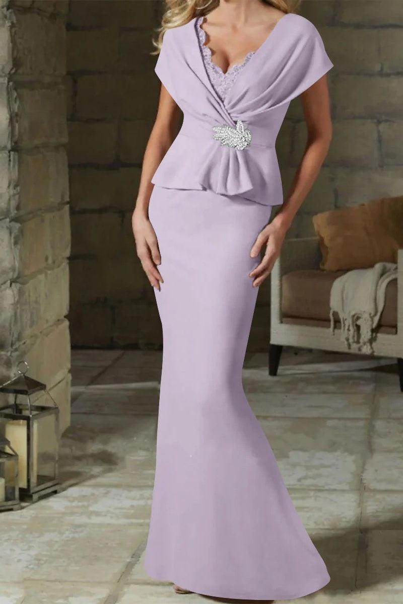 Sheath Column V Neck Mother of the Bride Dresses with Belt CM0346