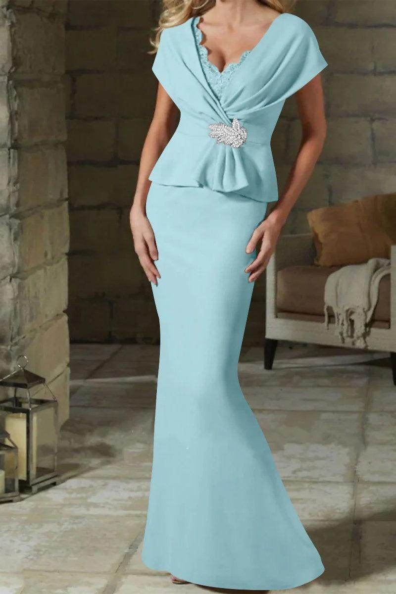 Sheath Column V Neck Mother of the Bride Dresses with Belt CM0346