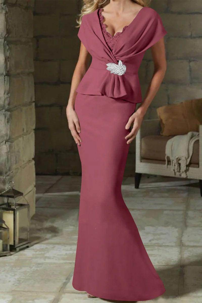 Sheath Column V Neck Mother of the Bride Dresses with Belt CM0346
