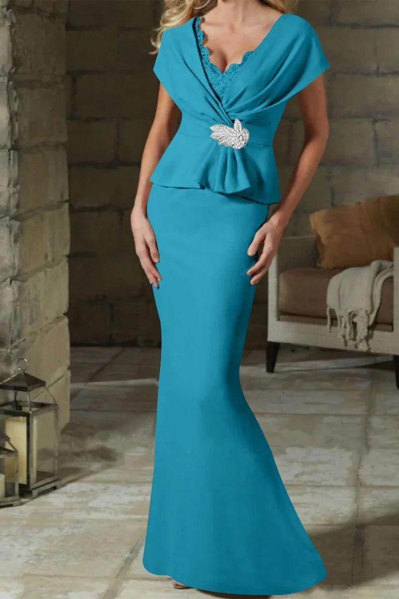 Sheath Column V Neck Mother of the Bride Dresses with Belt CM0346