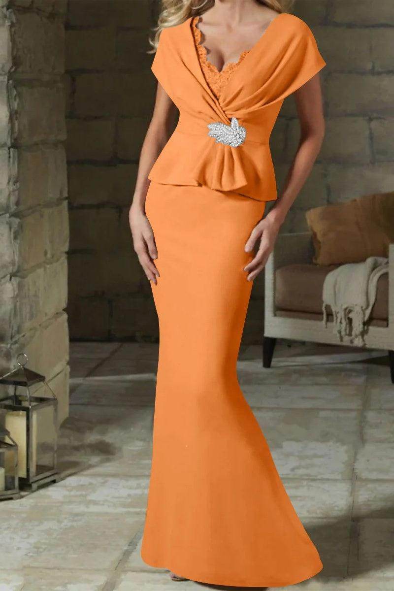 Sheath Column V Neck Mother of the Bride Dresses with Belt CM0346