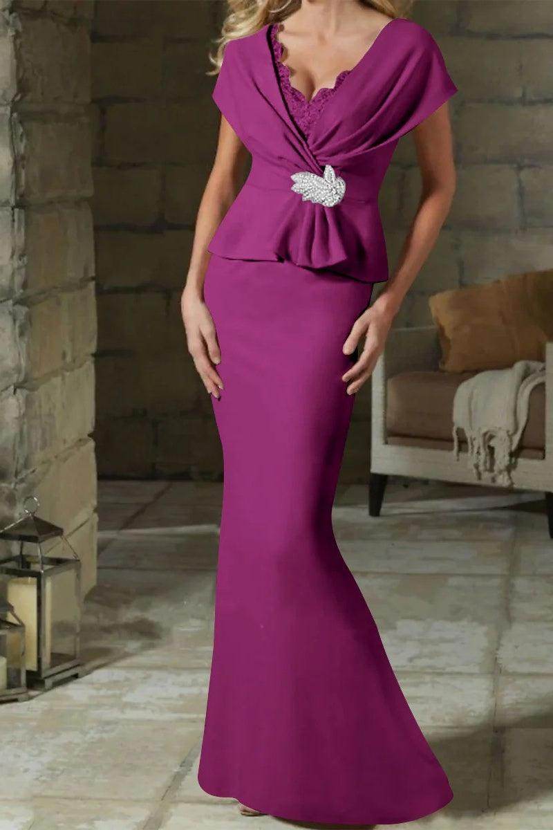 Sheath Column V Neck Mother of the Bride Dresses with Belt CM0346