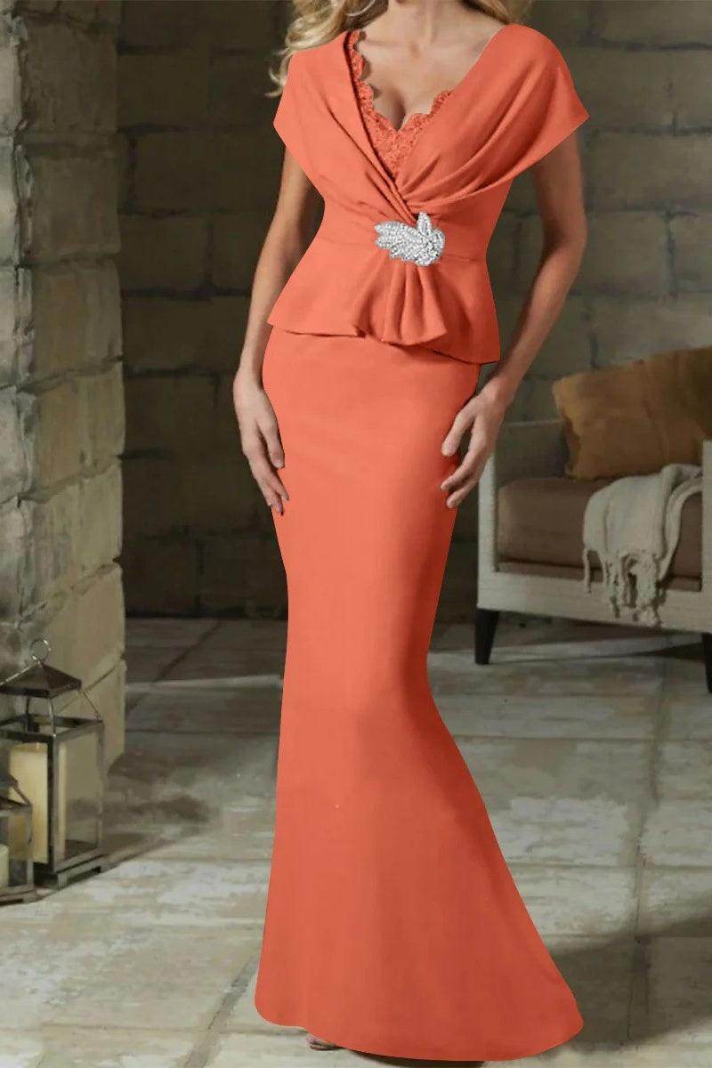 Sheath Column V Neck Mother of the Bride Dresses with Belt CM0346