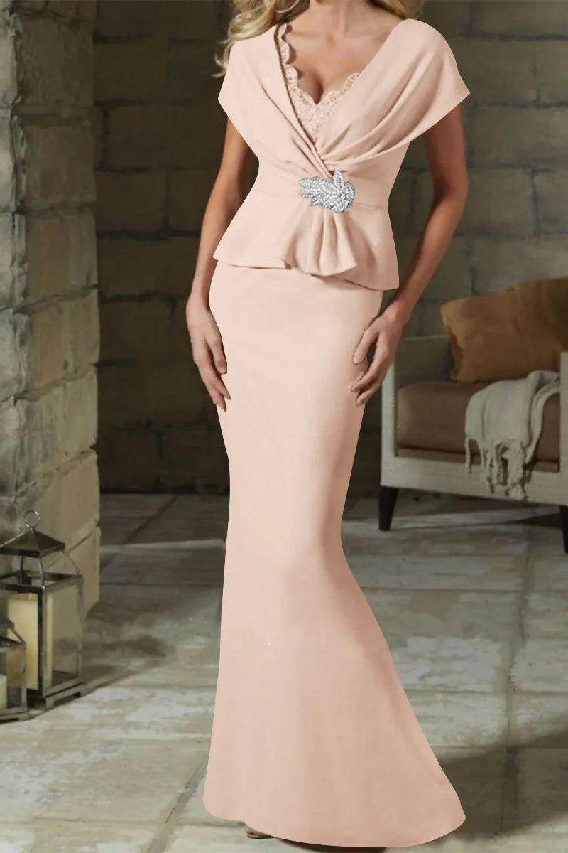 Sheath Column V Neck Mother of the Bride Dresses with Belt CM0346