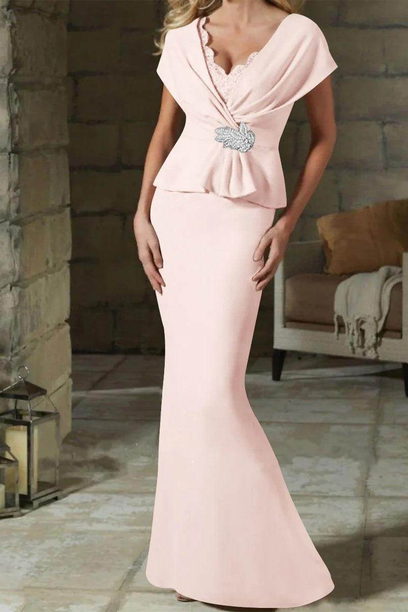 Sheath Column V Neck Mother of the Bride Dresses with Belt CM0346