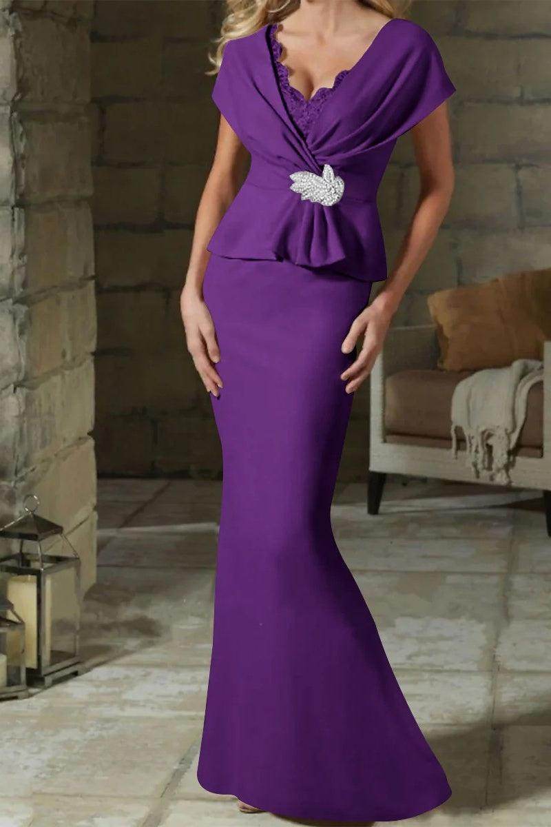 Sheath Column V Neck Mother of the Bride Dresses with Belt CM0346