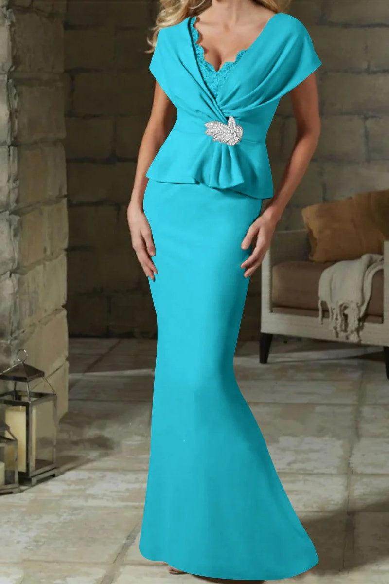 Sheath Column V Neck Mother of the Bride Dresses with Belt CM0346