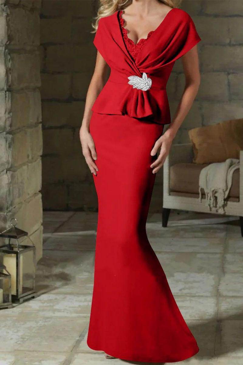 Sheath Column V Neck Mother of the Bride Dresses with Belt CM0346