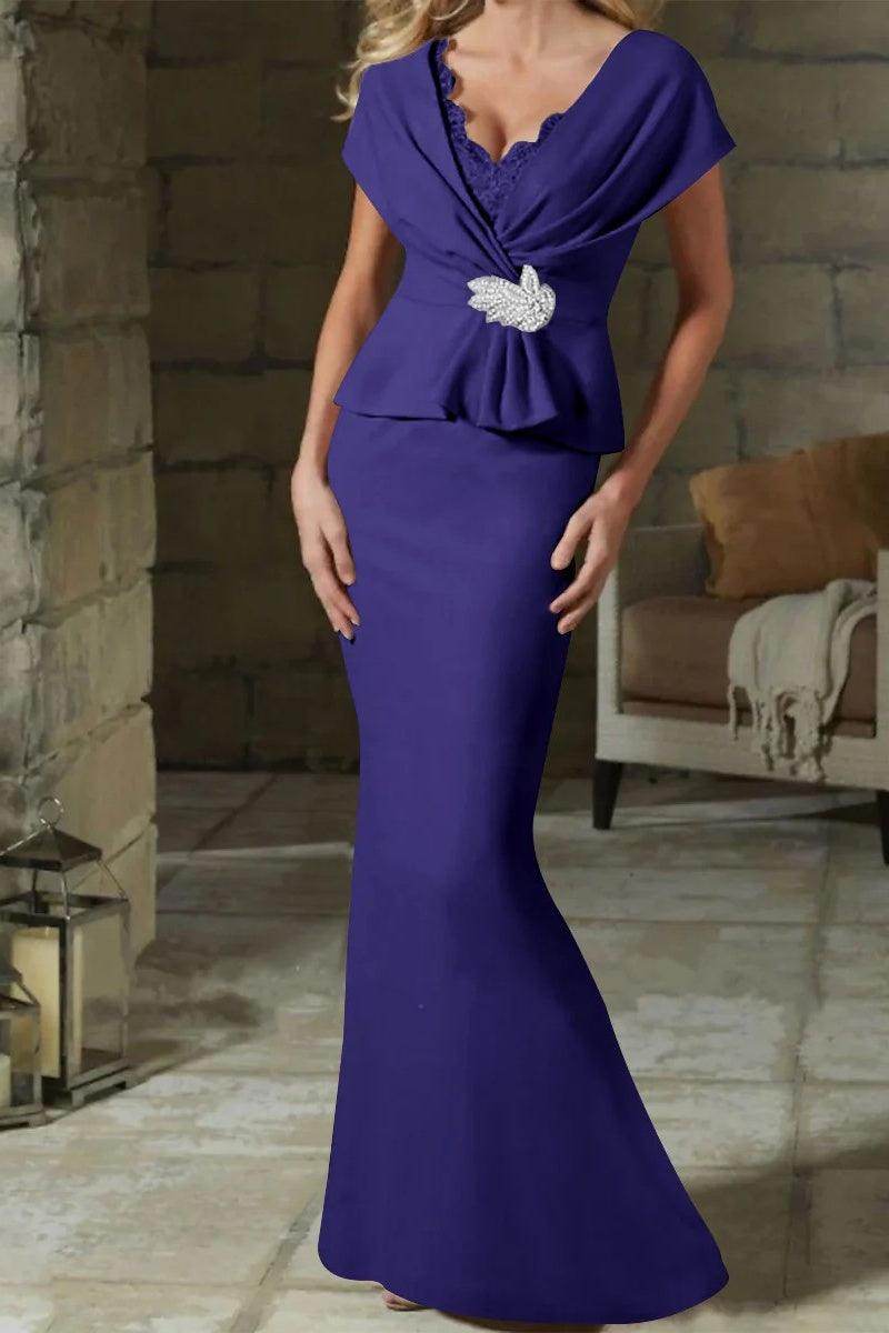 Sheath Column V Neck Mother of the Bride Dresses with Belt CM0346