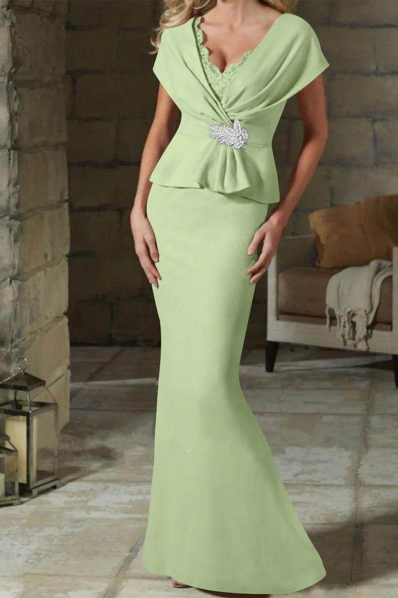 Sheath Column V Neck Mother of the Bride Dresses with Belt CM0346