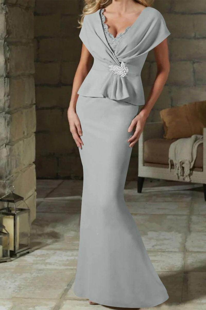 Sheath Column V Neck Mother of the Bride Dresses with Belt CM0346